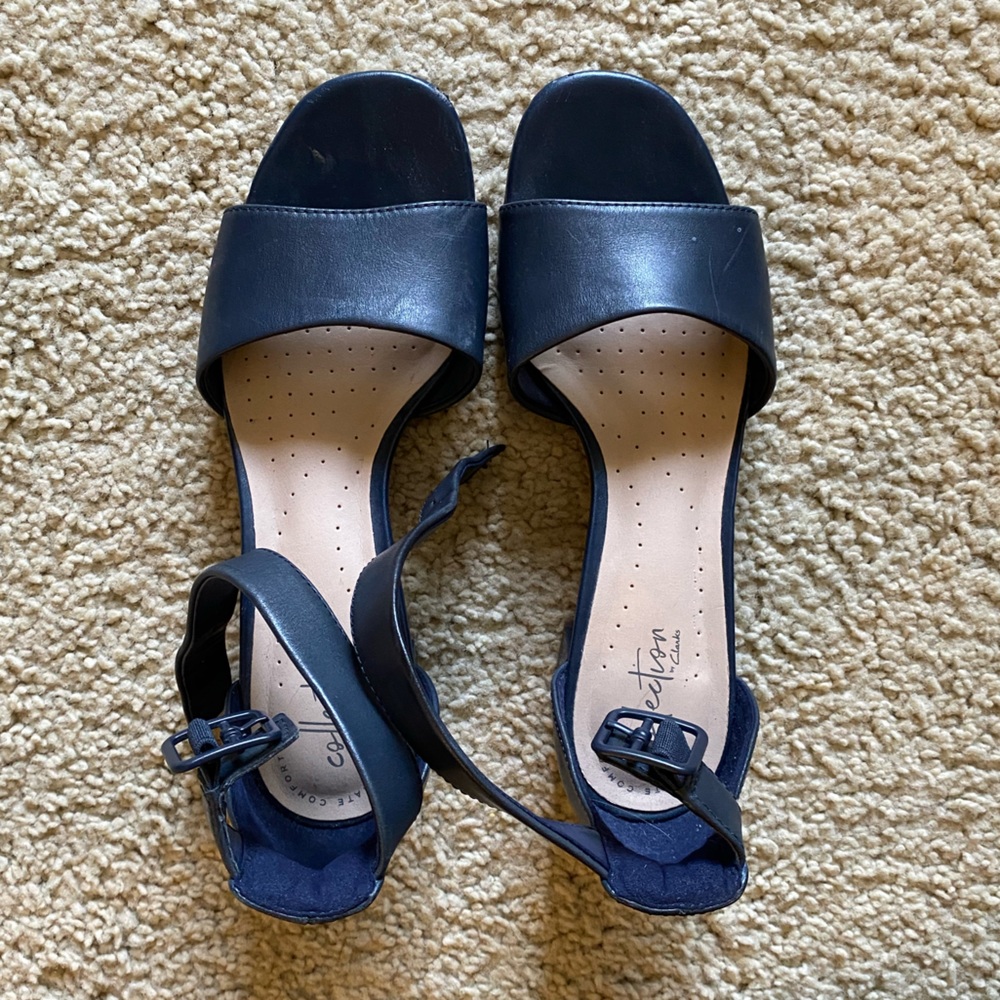 Clarks Comfort Collection Navy Block Heel